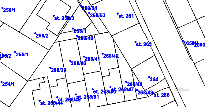 Parcela st. 268/42 v KÚ Sadská, Katastrální mapa