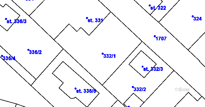 Parcela st. 332/1 v KÚ Sadská, Katastrální mapa