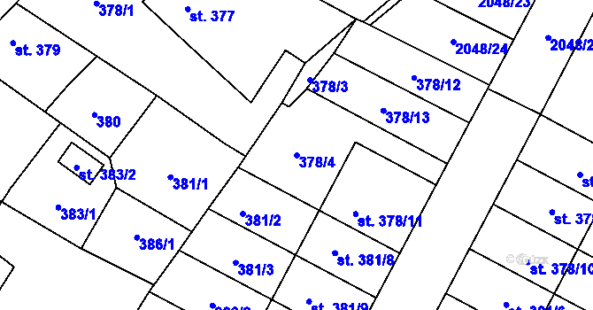 Parcela st. 378/4 v KÚ Sadská, Katastrální mapa