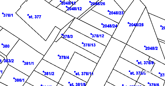Parcela st. 378/13 v KÚ Sadská, Katastrální mapa