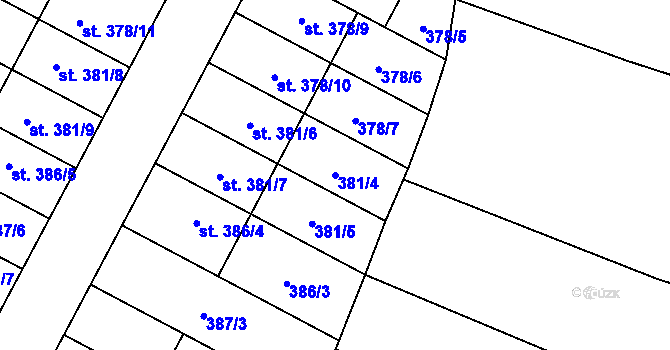 Parcela st. 381/4 v KÚ Sadská, Katastrální mapa