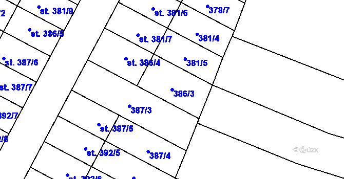 Parcela st. 386/3 v KÚ Sadská, Katastrální mapa