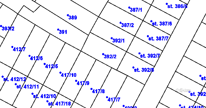 Parcela st. 392/2 v KÚ Sadská, Katastrální mapa