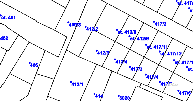 Parcela st. 412/3 v KÚ Sadská, Katastrální mapa