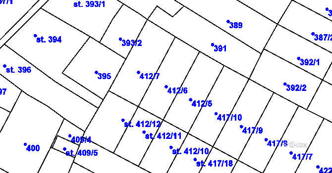 Parcela st. 412/6 v KÚ Sadská, Katastrální mapa