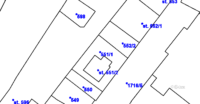 Parcela st. 551/1 v KÚ Sadská, Katastrální mapa