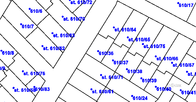Parcela st. 610/36 v KÚ Sadská, Katastrální mapa