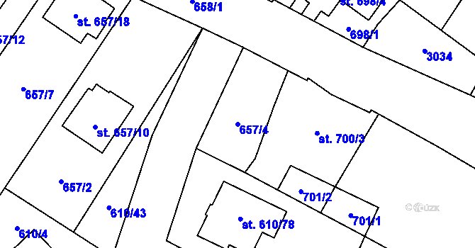 Parcela st. 657/4 v KÚ Sadská, Katastrální mapa