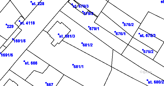 Parcela st. 681/2 v KÚ Sadská, Katastrální mapa