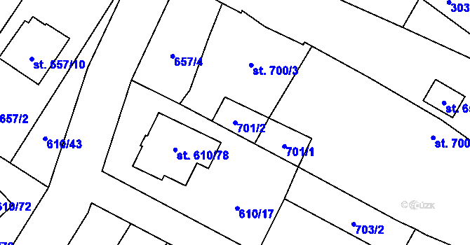 Parcela st. 701/2 v KÚ Sadská, Katastrální mapa