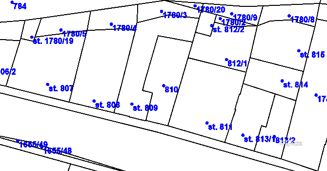 Parcela st. 810 v KÚ Sadská, Katastrální mapa