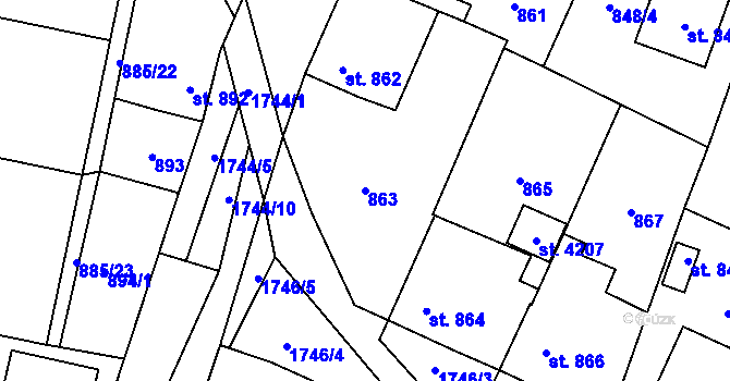 Parcela st. 863 v KÚ Sadská, Katastrální mapa