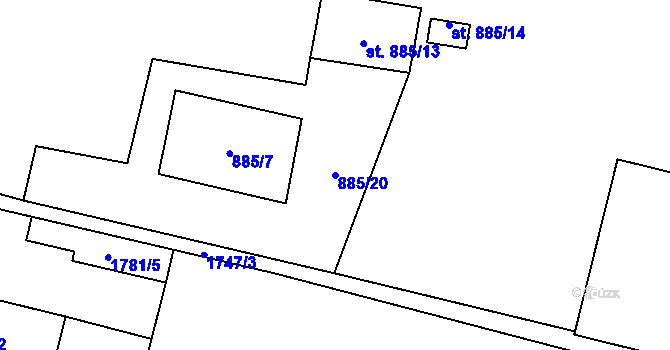 Parcela st. 885/20 v KÚ Sadská, Katastrální mapa