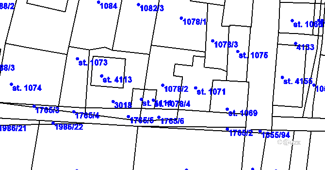 Parcela st. 1078/2 v KÚ Sadská, Katastrální mapa