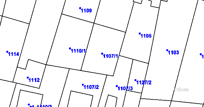 Parcela st. 1107/1 v KÚ Sadská, Katastrální mapa