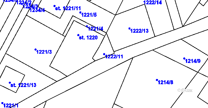 Parcela st. 1222/11 v KÚ Sadská, Katastrální mapa