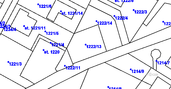 Parcela st. 1222/13 v KÚ Sadská, Katastrální mapa