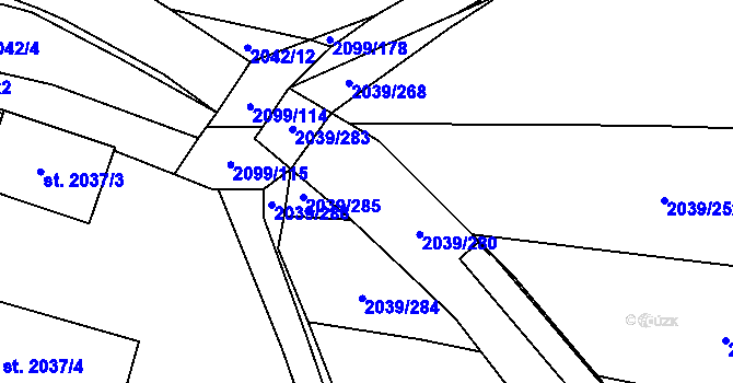 Parcela st. 2039/2 v KÚ Sadská, Katastrální mapa