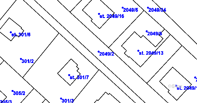Parcela st. 2049/2 v KÚ Sadská, Katastrální mapa