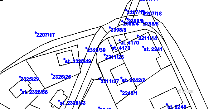 Parcela st. 2211/23 v KÚ Sadská, Katastrální mapa