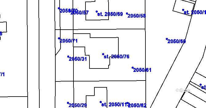Parcela st. 2050/76 v KÚ Sadská, Katastrální mapa