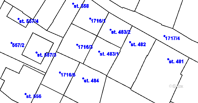 Parcela st. 483/1 v KÚ Sadská, Katastrální mapa