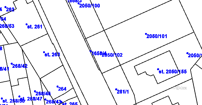 Parcela st. 2050/102 v KÚ Sadská, Katastrální mapa