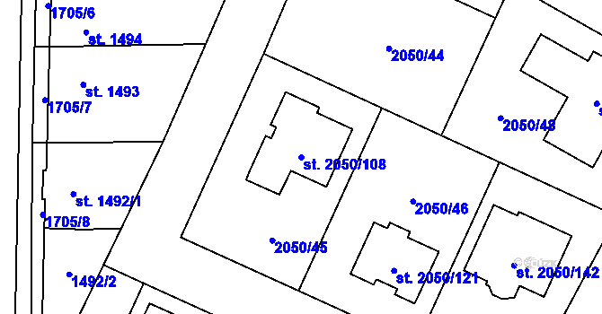 Parcela st. 2050/108 v KÚ Sadská, Katastrální mapa