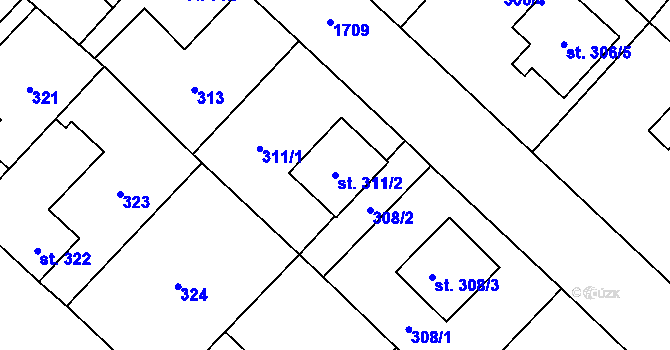 Parcela st. 311/2 v KÚ Sadská, Katastrální mapa
