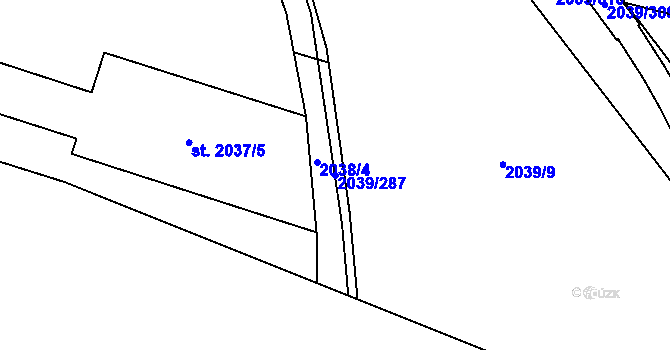 Parcela st. 2039/287 v KÚ Sadská, Katastrální mapa