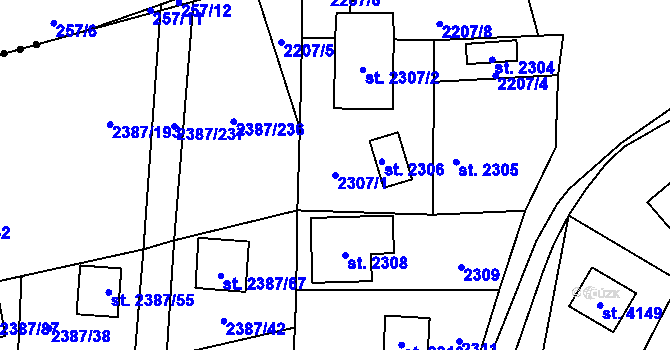 Parcela st. 2307/1 v KÚ Sadská, Katastrální mapa
