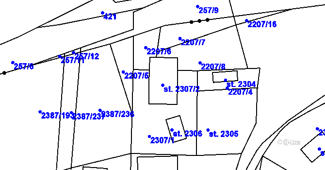 Parcela st. 2307/2 v KÚ Sadská, Katastrální mapa