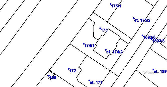 Parcela st. 174/1 v KÚ Sadská, Katastrální mapa