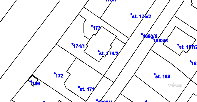 Parcela st. 174/2 v KÚ Sadská, Katastrální mapa