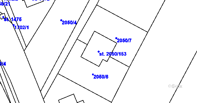 Parcela st. 2050/153 v KÚ Sadská, Katastrální mapa
