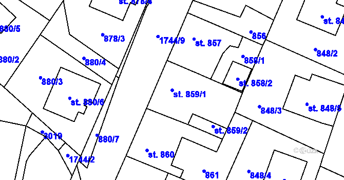Parcela st. 859/1 v KÚ Sadská, Katastrální mapa