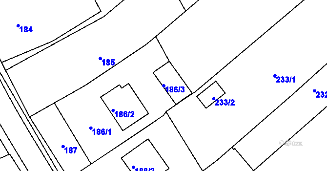 Parcela st. 186/3 v KÚ Salaš u Zlína, Katastrální mapa