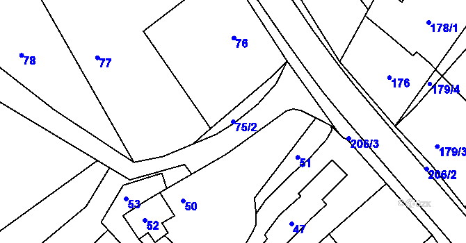 Parcela st. 75/2 v KÚ Salaš u Velehradu, Katastrální mapa