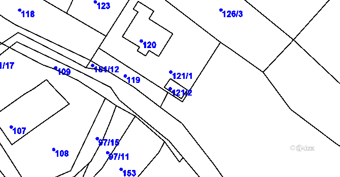 Parcela st. 121/2 v KÚ Salaš u Velehradu, Katastrální mapa