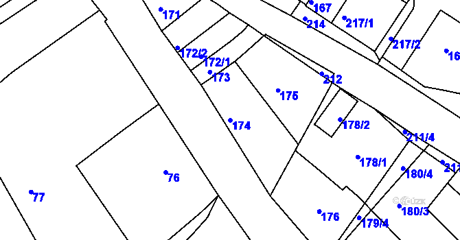 Parcela st. 174 v KÚ Salaš u Velehradu, Katastrální mapa
