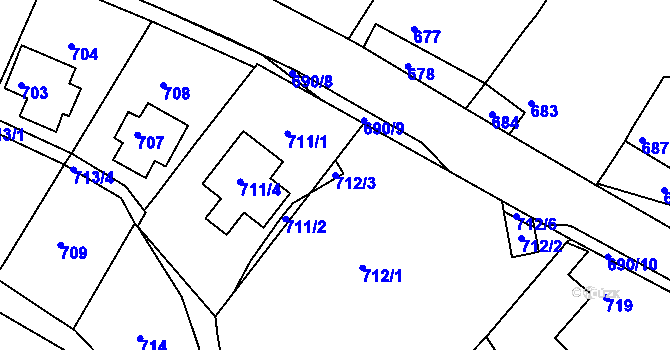 Parcela st. 712/3 v KÚ Salaš u Velehradu, Katastrální mapa