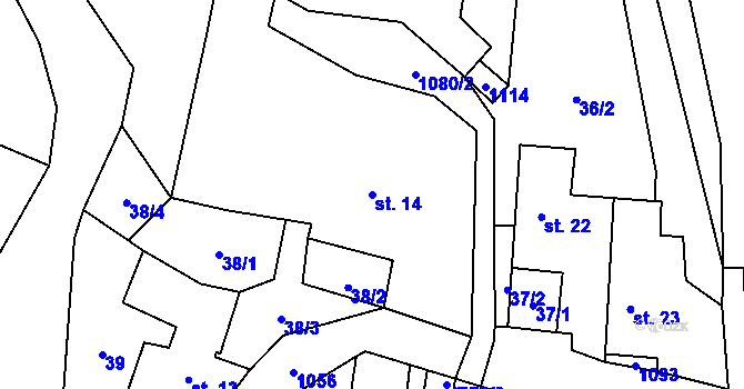 Parcela st. 14 v KÚ Salavice, Katastrální mapa