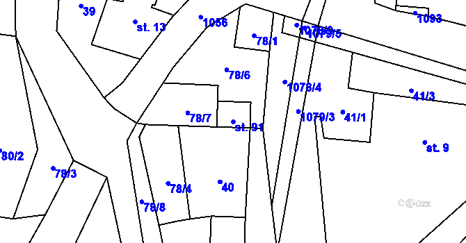 Parcela st. 91 v KÚ Salavice, Katastrální mapa