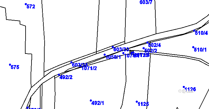 Parcela st. 1058/1 v KÚ Salavice, Katastrální mapa