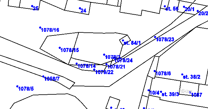 Parcela st. 1078/3 v KÚ Salavice, Katastrální mapa