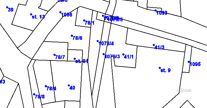 Parcela st. 1079/3 v KÚ Salavice, Katastrální mapa