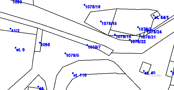 Parcela st. 1058/7 v KÚ Salavice, Katastrální mapa