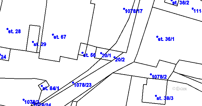 Parcela st. 20/1 v KÚ Salavice, Katastrální mapa