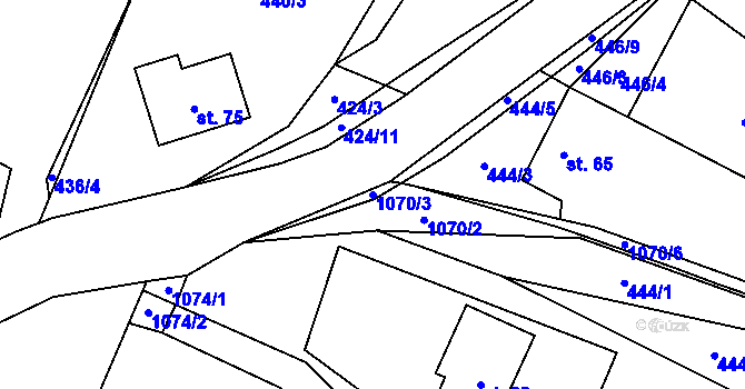 Parcela st. 1070/3 v KÚ Salavice, Katastrální mapa