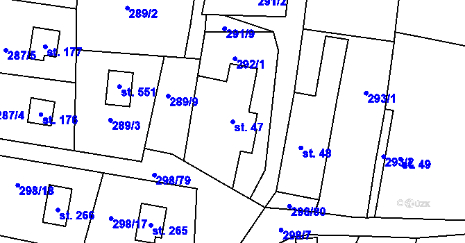 Parcela st. 47 v KÚ Samopše, Katastrální mapa